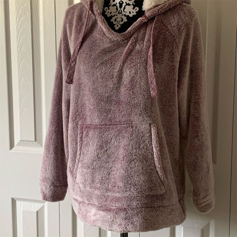 Member's Mark Women's Cozy Plush Pullover Hoodie Wine/Cream Size‎ S